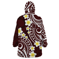 Plumeria With Oxblood Polynesian Tattoo Pattern Wearable Blanket Hoodie