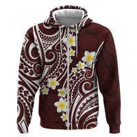 Plumeria With Oxblood Polynesian Tattoo Pattern Zip Hoodie