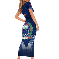 Custom Samoa Rugby Family Matching Short Sleeve Bodycon Dress and Hawaiian Shirt World Cup 2023 Coat Of Arms With Polynesian Pattern LT05 - Polynesian Pride