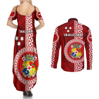 Tonga Rugby Couples Matching Summer Maxi Dress and Long Sleeve Button Shirts World Cup 2023 Coat Of Arms Ngatu Pattern LT05 - Polynesian Pride