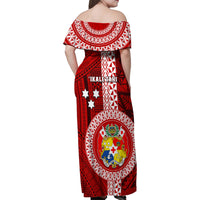 Tonga Rugby Family Matching Off Shoulder Maxi Dress and Hawaiian Shirt World Cup 2023 Coat Of Arms Ngatu Pattern LT05 - Polynesian Pride