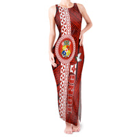 Tonga Rugby Tank Maxi Dress World Cup 2023 Coat Of Arms Ngatu Pattern LT05 Women Red - Polynesian Pride
