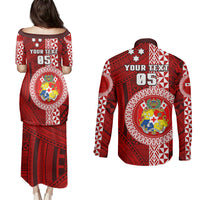 Custom Tonga Rugby Couples Matching Puletasi Dress and Long Sleeve Button Shirts World Cup 2023 Coat Of Arms Ngatu Pattern LT05 - Polynesian Pride
