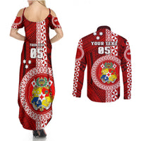 Custom Tonga Rugby Couples Matching Summer Maxi Dress and Long Sleeve Button Shirts World Cup 2023 Coat Of Arms Ngatu Pattern LT05 - Polynesian Pride
