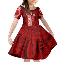 Custom Tonga Rugby Kid Short Sleeve Dress World Cup 2023 Coat Of Arms Ngatu Pattern LT05 KID Red - Polynesian Pride