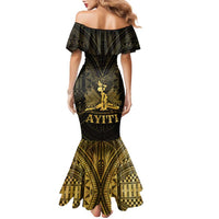 Haiti 1804 Family Matching Mermaid Dress and Hawaiian Shirt Polynesian Gold Neg Maron