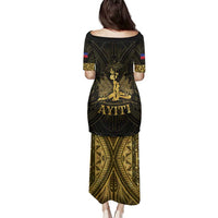 Haiti 1804 Family Matching Puletasi and Hawaiian Shirt Polynesian Gold Neg Maron