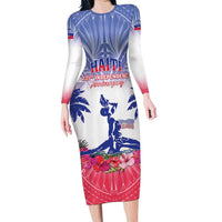 Personalised Haiti Independence Day Family Matching Long Sleeve Bodycon Dress and Hawaiian Shirt Neg Maron Polynesian Style LT05