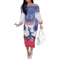 Personalised Haiti Independence Day Family Matching Off The Shoulder Long Sleeve Dress and Hawaiian Shirt Neg Maron Polynesian Style LT05