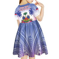 Personalised Haiti Independence Day Kid Short Sleeve Dress Neg Maron Polynesian Style LT05 - Polynesian Pride