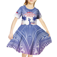 Personalised Haiti Independence Day Kid Short Sleeve Dress Neg Maron Polynesian Style LT05 - Polynesian Pride