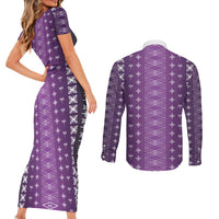 Purple Samoa Malu Tattoo Inspired Couples Matching Short Sleeve Bodycon Dress and Long Sleeve Button Shirt - Polynesian Pride