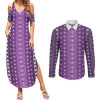 Purple Samoa Malu Tattoo Inspired Couples Matching Summer Maxi Dress and Long Sleeve Button Shirt - Polynesian Pride