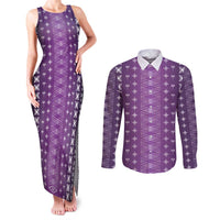 Purple Samoa Malu Tattoo Inspired Couples Matching Tank Maxi Dress and Long Sleeve Button Shirt - Polynesian Pride