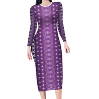 Purple Samoa Malu Tattoo Inspired Family Matching Long Sleeve Bodycon Dress and Hawaiian Shirt LT05 Mom's Dress Purple - Polynesian Pride