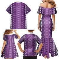 Purple Samoa Malu Tattoo Inspired Family Matching Mermaid Dress and Hawaiian Shirt LT05 - Polynesian Pride