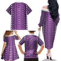 Purple Samoa Malu Tattoo Inspired Family Matching Off The Shoulder Long Sleeve Dress and Hawaiian Shirt - Polynesian Pride