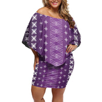 Purple Samoa Malu Tattoo Inspired Family Matching Off Shoulder Short Dress and Hawaiian Shirt LT05 Mom's Dress Purple - Polynesian Pride