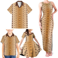 Beige Samoa Malu Tattoo Inspired Family Matching Tank Maxi Dress and Hawaiian Shirt - Polynesian Pride
