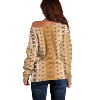 Beige Samoa Malu Tattoo Inspired Off Shoulder Sweater LT05 - Polynesian Pride