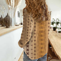 Beige Samoa Malu Tattoo Inspired Women Casual Shirt - Polynesian Pride