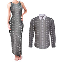 Black Samoa Malu Tattoo Inspired Couples Matching Tank Maxi Dress and Long Sleeve Button Shirt - Polynesian Pride
