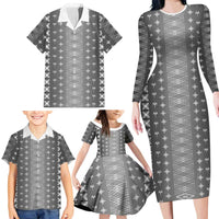 Black Samoa Malu Tattoo Inspired Family Matching Long Sleeve Bodycon Dress and Hawaiian Shirt LT05 - Polynesian Pride