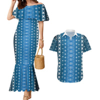 Blue Samoa Malu Tattoo Inspired Couples Matching Mermaid Dress and Hawaiian Shirt LT05 Blue - Polynesian Pride