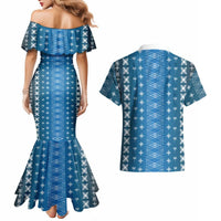 Blue Samoa Malu Tattoo Inspired Couples Matching Mermaid Dress and Hawaiian Shirt LT05 - Polynesian Pride