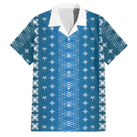Blue Samoa Malu Tattoo Inspired Family Matching Off The Shoulder Long Sleeve Dress and Hawaiian Shirt LT05 Dad's Shirt - Short Sleeve Blue - Polynesian Pride