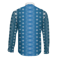 Blue Samoa Malu Tattoo Inspired Family Matching Off The Shoulder Long Sleeve Dress and Hawaiian Shirt LT05 - Polynesian Pride