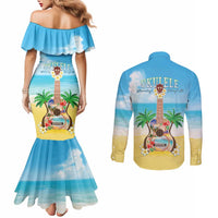 Hawaiian Ukulele Couples Matching Mermaid Dress and Long Sleeve Button Shirt Sound Of Happiness