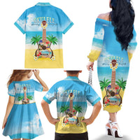 Hawaiian Ukulele Family Matching Off The Shoulder Long Sleeve Dress and Hawaiian Shirt Sound Of Happiness