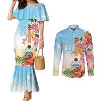 National Ukulele Day Couples Matching Mermaid Dress and Long Sleeve Button Shirt Tropical Vibe