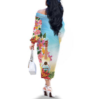 National Ukulele Day Family Matching Off The Shoulder Long Sleeve Dress and Hawaiian Shirt Tropical Vibe