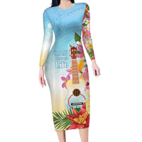 National Ukulele Day Long Sleeve Bodycon Dress Tropical Vibe