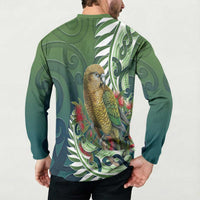 New Zealand Kea Bird Button Sweatshirt With Maori Koru Fern LT05 - Polynesian Pride