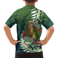 New Zealand Kea Bird Family Matching Short Sleeve Bodycon Dress and Hawaiian Shirt With Maori Koru Fern - Polynesian Pride
