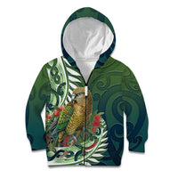 New Zealand Kea Bird Kid Hoodie With Maori Koru Fern - Polynesian Pride