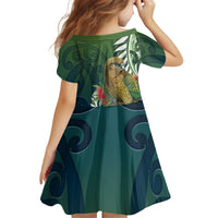 New Zealand Kea Bird Kid Short Sleeve Dress With Maori Koru Fern LT05 - Polynesian Pride