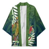 New Zealand Kea Bird Kimono With Maori Koru Fern LT05 Unisex Green - Polynesian Pride