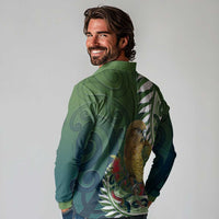 New Zealand Kea Bird Long Sleeve Polo Shirt With Maori Koru Fern LT05 - Polynesian Pride