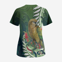 New Zealand Kea Bird Scrub Top With Maori Koru Fern LT05 - Polynesian Pride