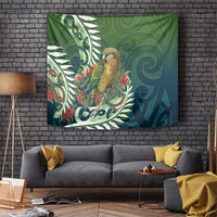 New Zealand Kea Bird Tapestry With Maori Koru Fern - Polynesian Pride