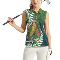 New Zealand Kea Bird Women Sleeveless Polo Shirt With Maori Koru Fern - Polynesian Pride