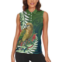 New Zealand Kea Bird Women Sleeveless Polo Shirt With Maori Koru Fern - Polynesian Pride