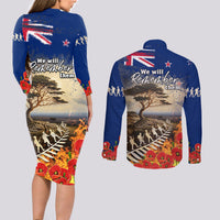 New Zealand ANZAC Day Couples Matching Long Sleeve Bodycon Dress and Long Sleeve Button Shirt The Lonesome Pine With Soldier Fern LT05 - Polynesian Pride