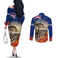 New Zealand ANZAC Day Couples Matching Off The Shoulder Long Sleeve Dress and Long Sleeve Button Shirt The Lonesome Pine With Soldier Fern LT05 - Polynesian Pride