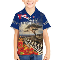 New Zealand ANZAC Day Family Matching Off Shoulder Short Dress and Hawaiian Shirt The Lonesome Pine With Soldier Fern LT05 Son's Shirt Blue - Polynesian Pride