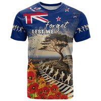 New Zealand ANZAC Day T Shirt The Lonesome Pine With Soldier Fern LT05 Blue - Polynesian Pride
